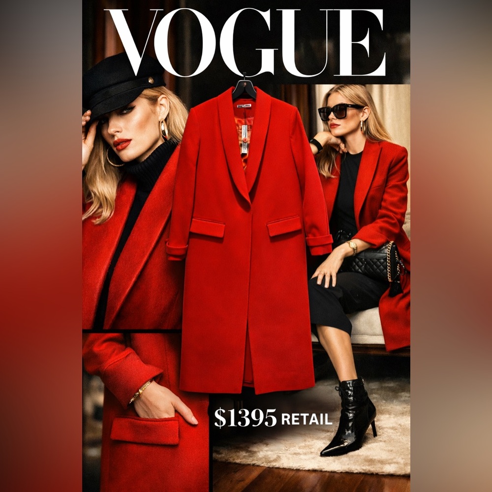 Alice + Olivia Red Wool Double Lapel Coat XS NWT Luxury Designer Statement - Picture 3 of 12